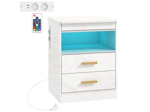 Table de chevet tcqpz 45 x 40 x 59 cm avec station de charge rgb led 2 tiroirs blanc brillant