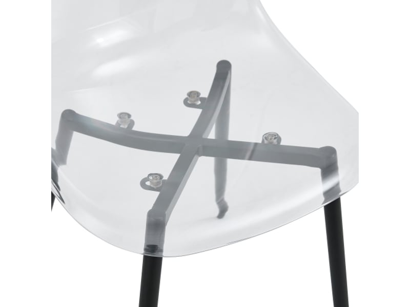  Ensemble de 4 chaises transparentes en plastique - pieds métal noir, antidérapants, faciles à nettoyer, design moderne  - Conforama E