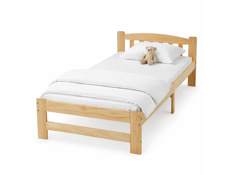  Lit simple 90x200 cm en bois de pin naturel avec tête de lit et sommier  - Conforama A