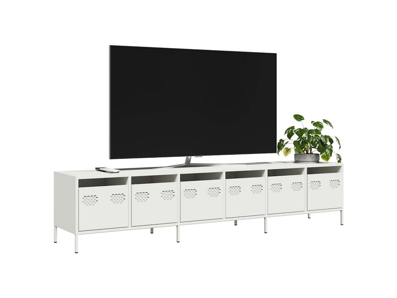  Meuble tv - banc tv - meuble de rangement blanc 202x39x43,5 cm acier laminé à froid  - Conforama B