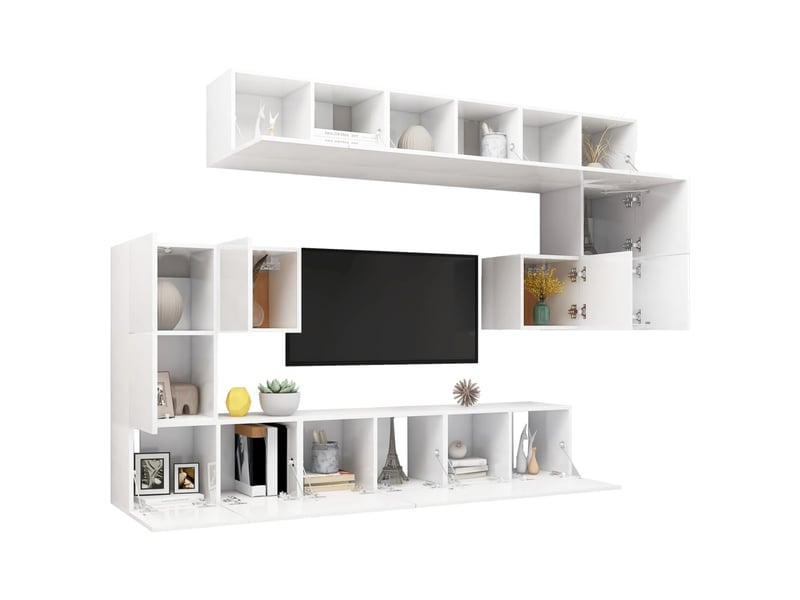 Ensemble de meubles tv ; bancs tv ; armoires tv 10 pcs blanc bois d'ingénierie  - Conforama D
