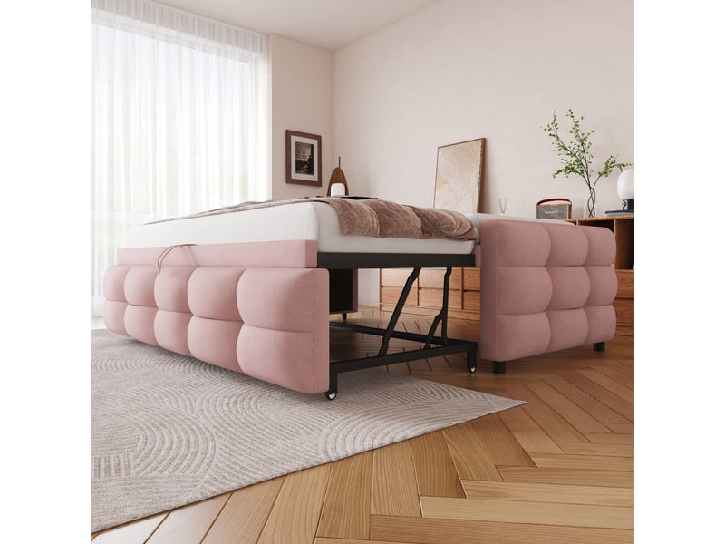  Lit convertible en teddy rose 103x210 cm  - Conforama B