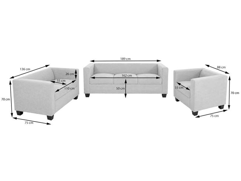 3-2-1 ensemble de canapés lille, ensemble de canapés, canapé lounge, suspension nosag, tissutextile chenille (260 gm²) - gris foncé - Conforama C