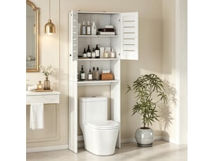 Meuble de rangement au-dessus des toilettes et lave-linge 67x31,5x190 cm portes doubles à lames mdf blanc