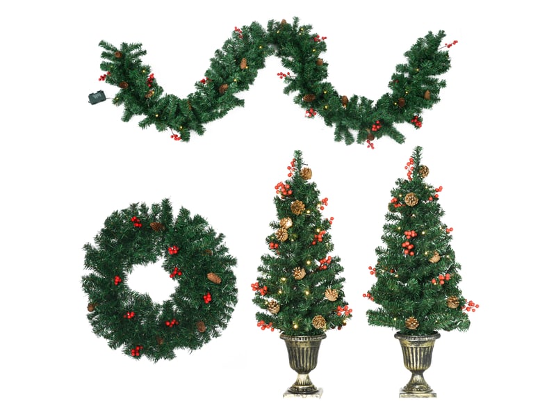  Décorations de noël, ensemble de 4 pièces comprenant 2 sapins de noël φ40x90 cm, une guirlande de noël et une couronne de noël  - Conforama B
