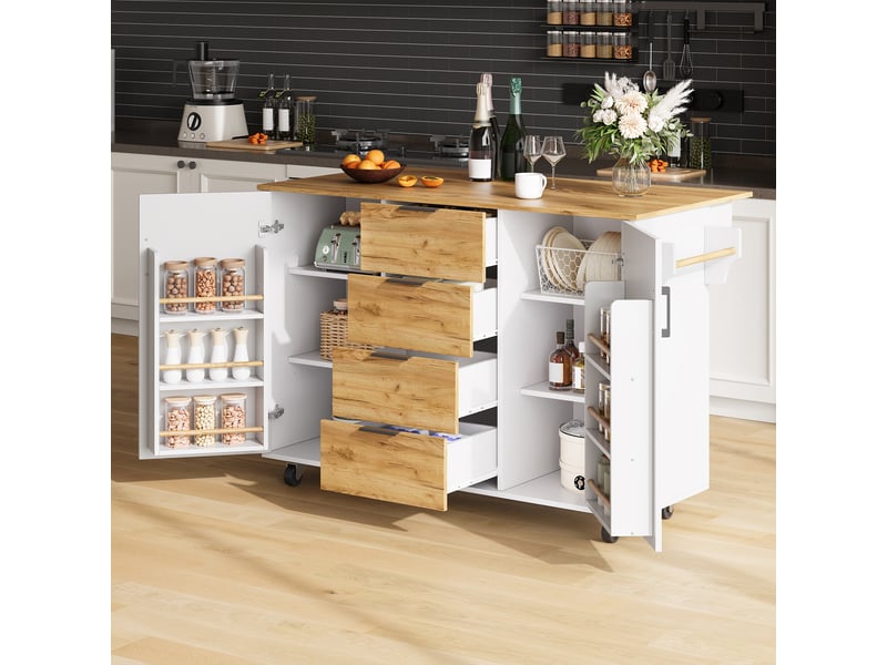  Îlot central cuisine avec plan de travail rabattable, desserte mobile à roulettes verrouillables 120x70x90 cm  - Conforama B