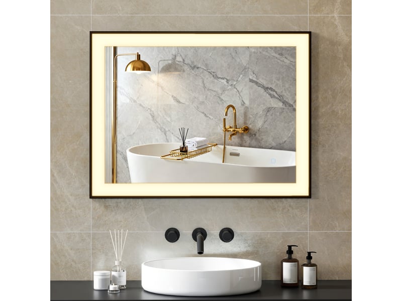  Miroir salle de bain led 80 x 60 cm, 3 couleurs de lumière, fonction antibuée, mémoire, ip44, horizontal ou vertical  - Conforama D
