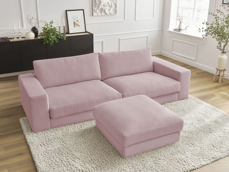  Bobochic canapé droit fixe 3 places leonard velours côtelé avec pouf violet LEONARD - Conforama D
