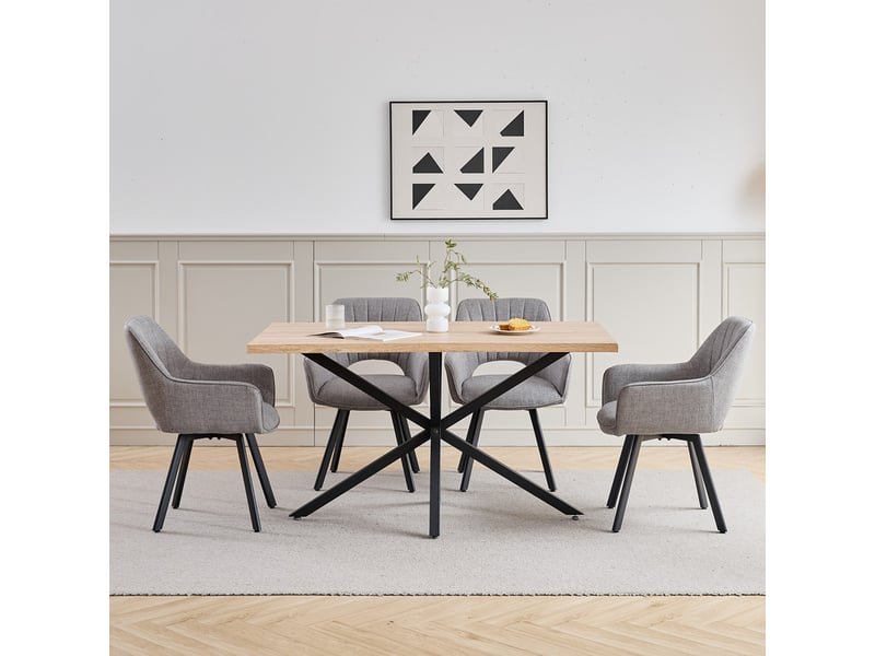  Lot de 6 chaises de salle à manger pivoter à 360° - cuisine, salon - avec dossier ajouré - lin - pieds en métal - gris clair  - Conforama B