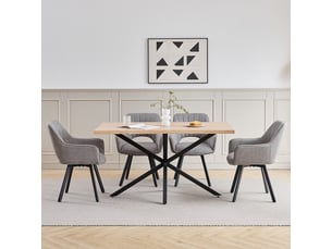 Lot de 6 chaises de salle à manger pivoter à 360° - cuisine, salon - avec dossier ajouré - lin - pieds en métal - gris clair
