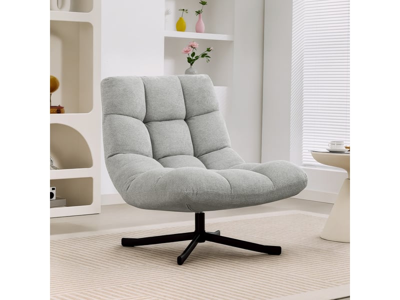  Fauteuil salon sans accoudoirs, chaise pivotante en tissu chenille, 75 x 95 x 90 cm gris clair, assise large  - Conforama D