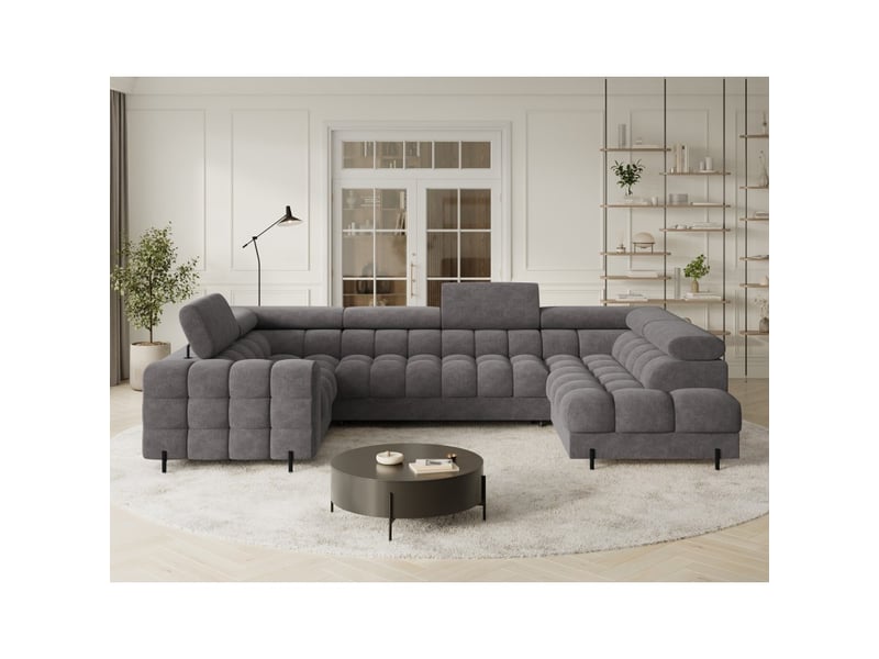 Canapé panoramique convertible factory 3 places gris – angle droit avec coffre – version 2 - Conforama E