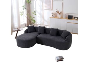 Canapé d'angle gauche en chenille courbé 3 places 243 x 150 cm sans montage gris foncé