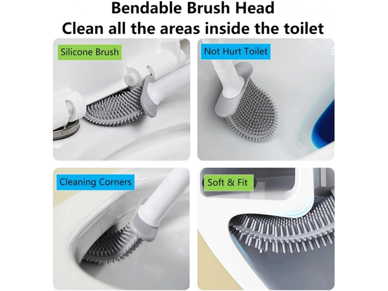 Brosse toilette silicone plate paquet de 1,brosse wc mural,brosse de toilette à long manche de salle de bain à séchage rapide(noir) - Conforama D