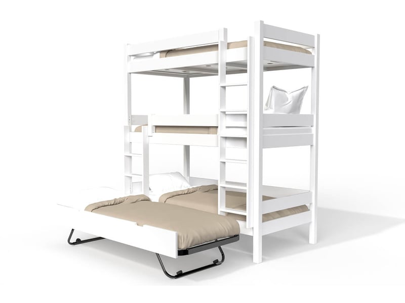  Lit superposé 4 places 80x200 en bois massif abc, blanc TRI482-LB - Conforama C