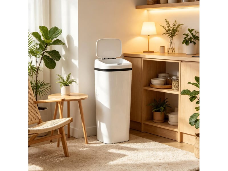 Poubelle de cuisine automatique 50 l 33 x 25 x 84 cm - blanc - ouverture par capteur sans contact - Conforama D