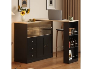 Îlot de cuisine extensible avec table tournante 360° - rangement, led, mdf noir 172 × 40 × 96 cm