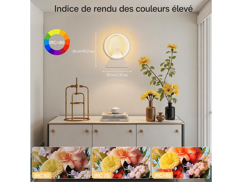  Applique murale lot de 2 led design halo triangulaire blanc mat 8w, lampe murale moderne pour salon chambre couloir  - Conforama C