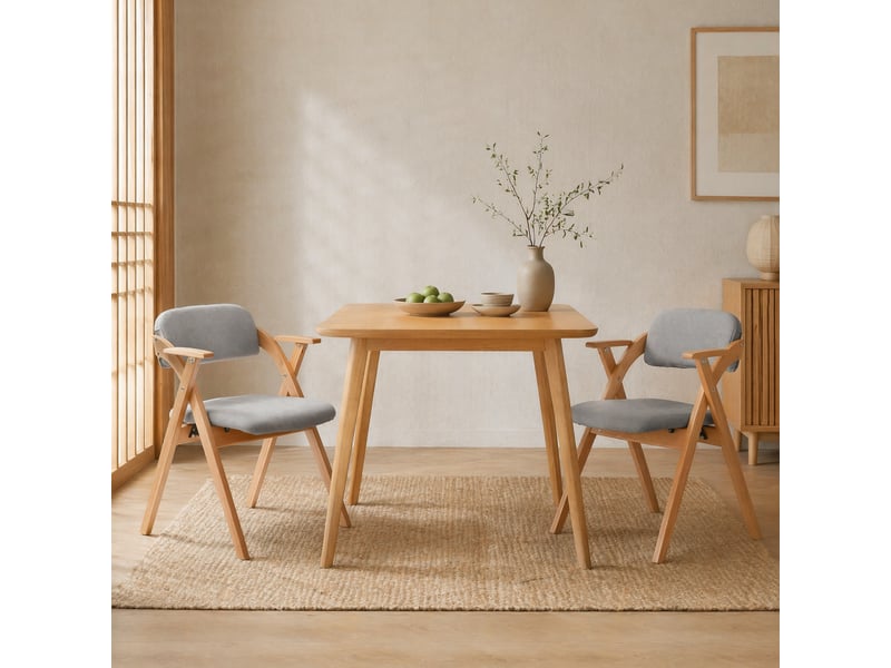  Chaises pliantes lot de 2 avec accoudoirs et assise rembourrée  - dossier épais, hêtre massif - gris  - Conforama C