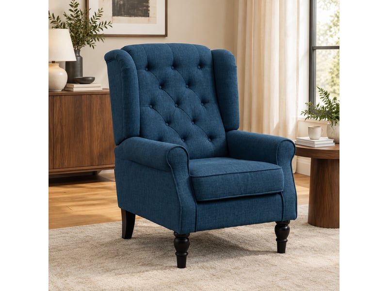 Fauteuil à oreilles l74 x p86 x h102 cm en polyester avec dossier capitonné bleu chicfurn - Conforama B
