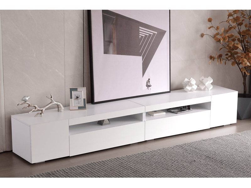  Meuble tv design blanc 240 cm – led intégrée – finition brillante – contemporain  - Conforama E
