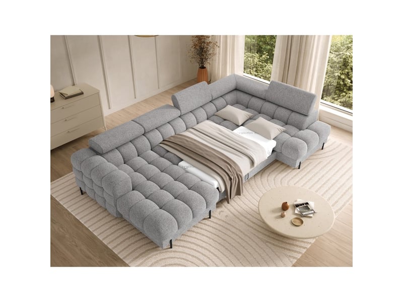 Canapé panoramique convertible gris chiné clair angle droit feraria 358x93x202cm - Conforama B