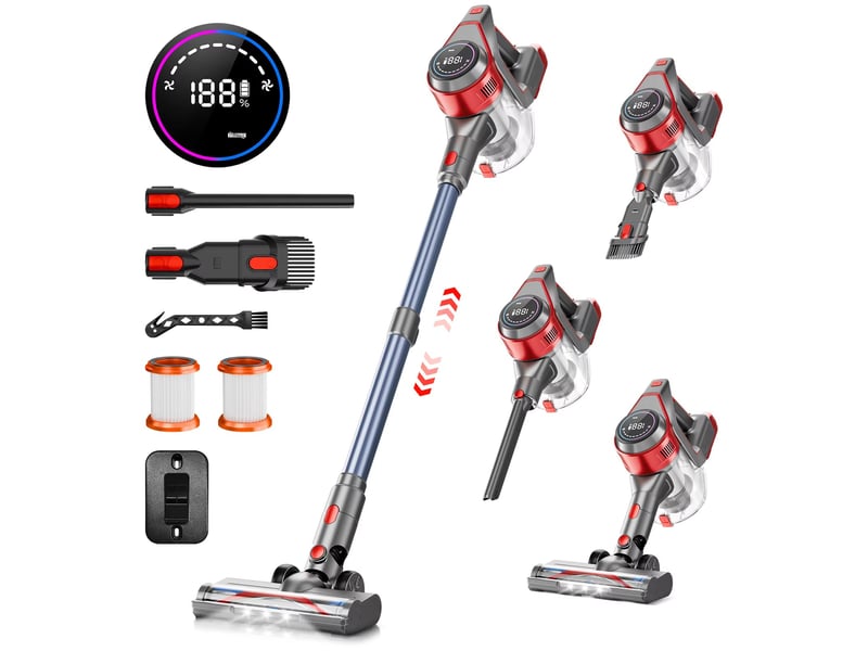  Aspirateur balai sans fil 78 kpa avec 6 batteries 2200 mah, autonomie jusqu’à 45 min, pour sols, tapis et poils d’animaux  - Conforama A