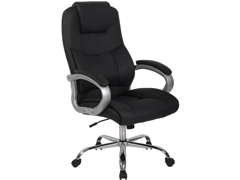 Chaise de bureau sur roulettes aec accoudoirs mécanisme à bascule similicuir noir et métal 10_0006907  - Conforama A