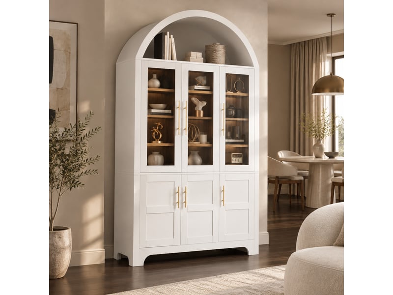  Buffet vitrine 110x40x185 cm avec niche ouverte et portes vitrées en mdf blanc  - Conforama B