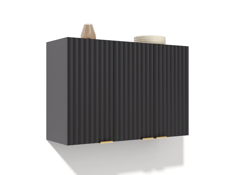  Armoire mural de cuisine 90x29x60 cm noir en mdf avec 3 portes  - Conforama A