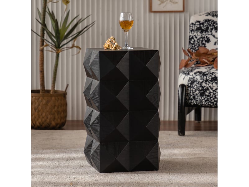 Table de chevet rétro avec plateau 1 niveau, sans montage, pour chambre, en bois massif et mdf, noir, 68,5 × 44 × 43,5 cm  - Conforama B