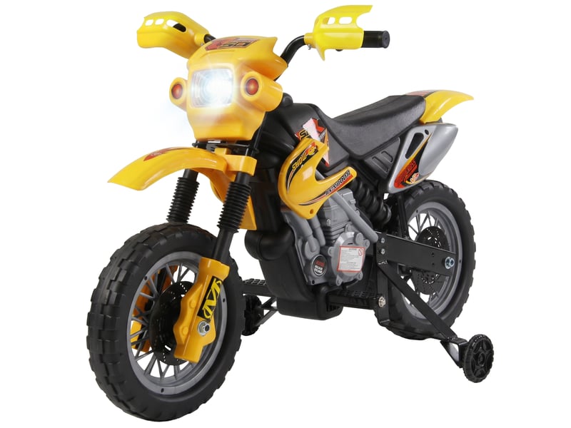  Moto électrique pour enfants de 3 à 6 ans avec stabilisateurs amovibles, phares et musique, jaune.  - Conforama B