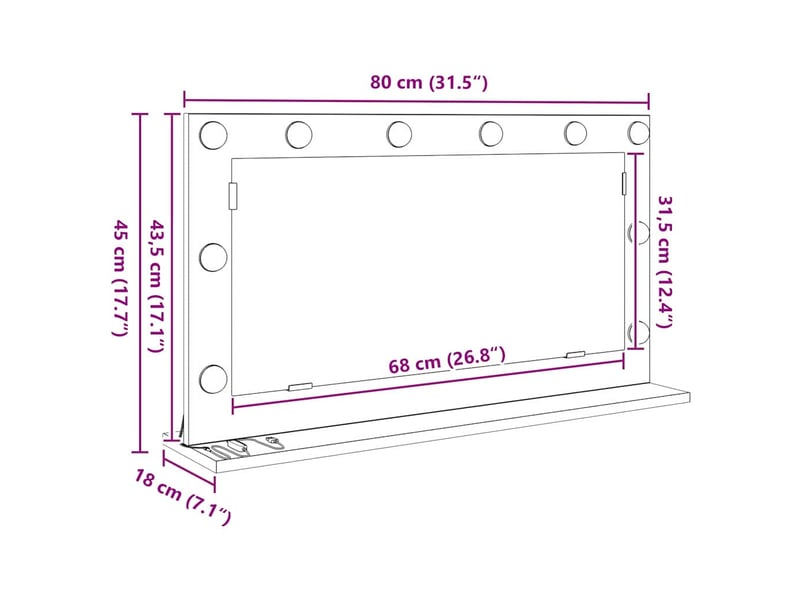 Miroir de vanité, miroir de coiffeuse blanc 80 x 45 x 18 cm verre et bois composite cf62741 - Conforama E