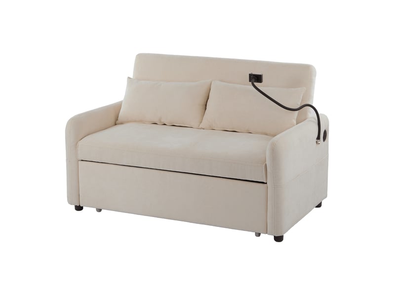 Canapé-lit convertible modenvie 2 places en chenille beige 129 x 76 cm avec dossier réglable et usb - Conforama A