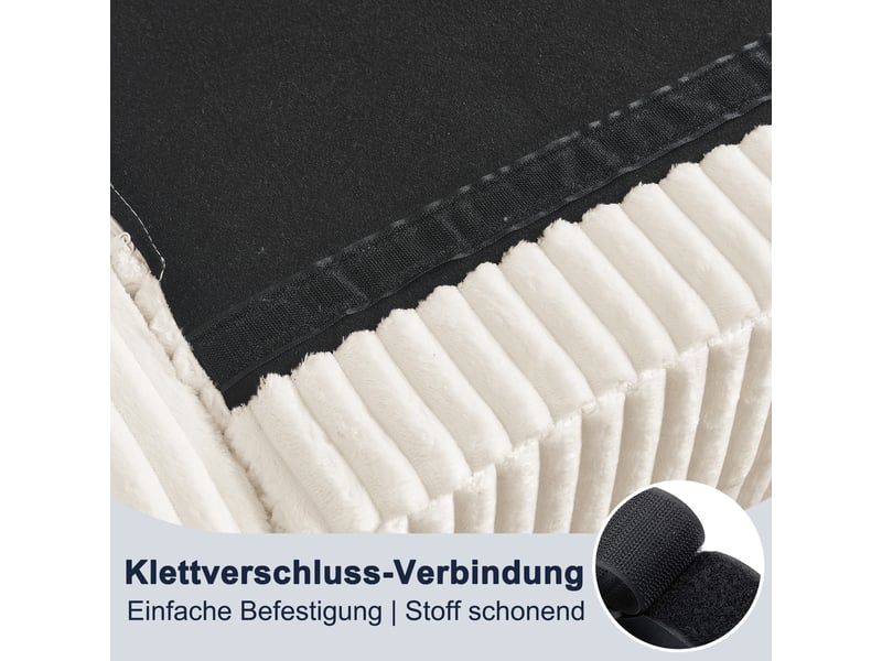  Canapé d'angle modulable 4 places avec pouf ovale réversible, tissu velours côtelé beige, structure bois eucalyptus  - Conforama R