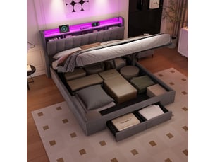 Lit coffre 180x200 cm <strong>ULEVR</strong>  <strong></strong> coloris gris