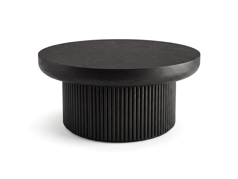  Table basse ronde 78 cm noire à plateau épais effet parquet et base cannelée  - Conforama A