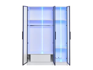 Armoire blanche 110x50x160 cm, 3 compartiments, 1 tiroir, 1 penderie, panneaux de particules, design moderne, rangement spacieux