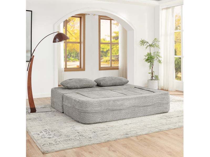  Canapé modulable 3 places convertible 199x194x39 cm en tissu gris clair  - Conforama B