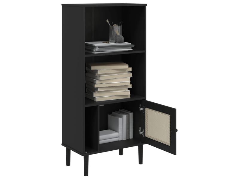  Bibliothèque, meuble de rangement salon senja aspect de rotin noir bois massif de pin  - Conforama D