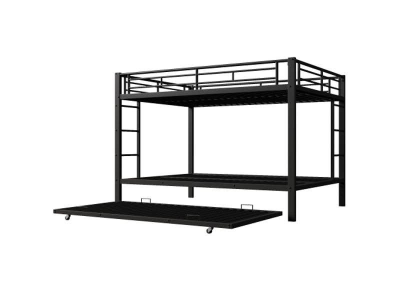  Lit superposé 140 x 200 cm, structure en fer, lit enfant, avec lit gigogne, barrières de sécurité hautes, matelas non inclus, noir  - Conforama D