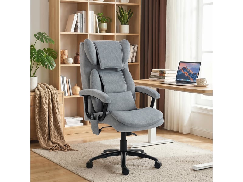  Fauteuil de bureau ergonomique massant avec 4 points de pétrissage, fauteuil de direction avec dossier papillon haut, assise large, gris  - Conforama C