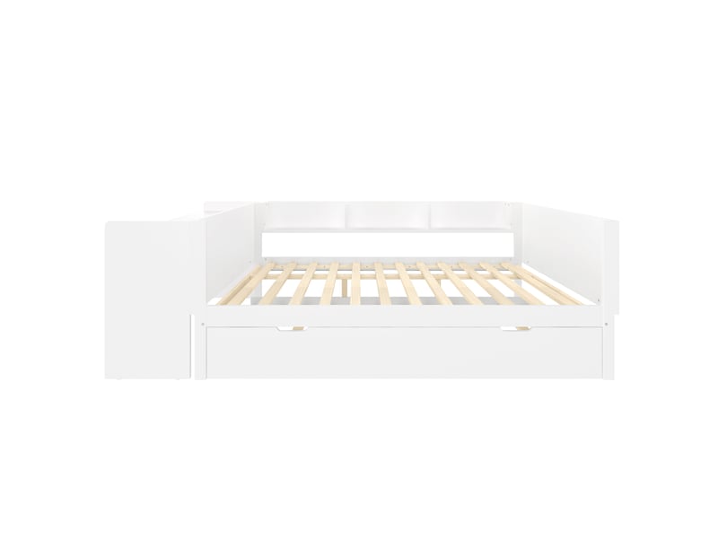 Lit enfant blanc 140x200 cm en bois, bureau, lit gigogne et étagères intégrés - Conforama A
