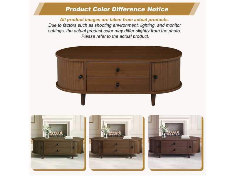  Table basse avec 2 tiroirs et portes coulissantes, finition noyer, en mdf et bois, pour salon, 100 × 50 × 36 cm  - Conforama E
