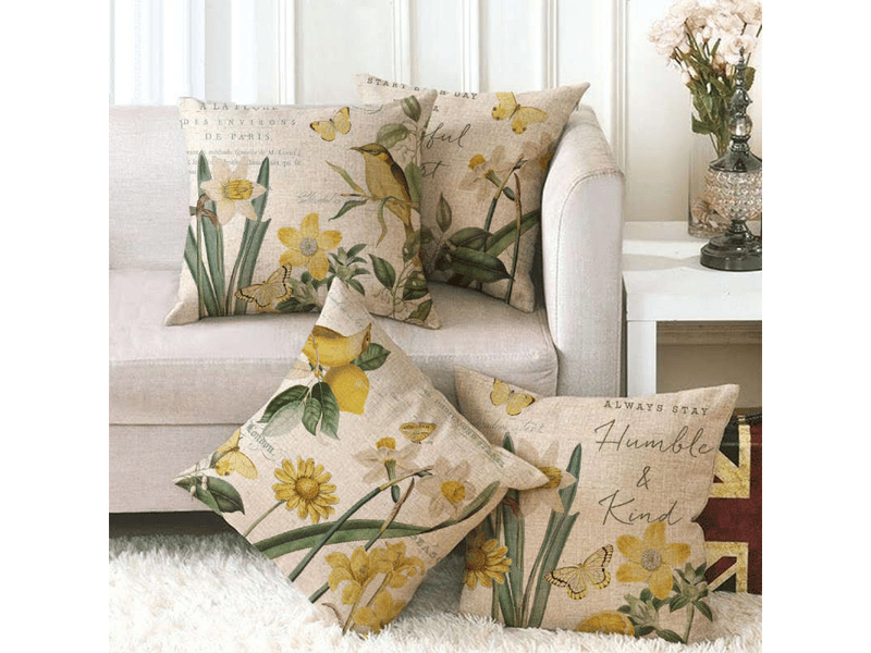  Lot de 4 housse de coussin - 45 x 45 cm lot de 4 imperméable jonquille motif canapé taie d'oreiller pour patio jardin salon chambre décoration, jaune  - Conforama C