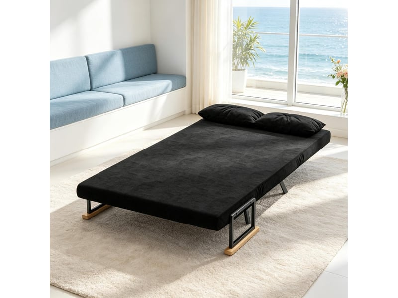  Canapé convertible 2 places 4 en 1, dossier réglable, en velours noir  - Conforama C