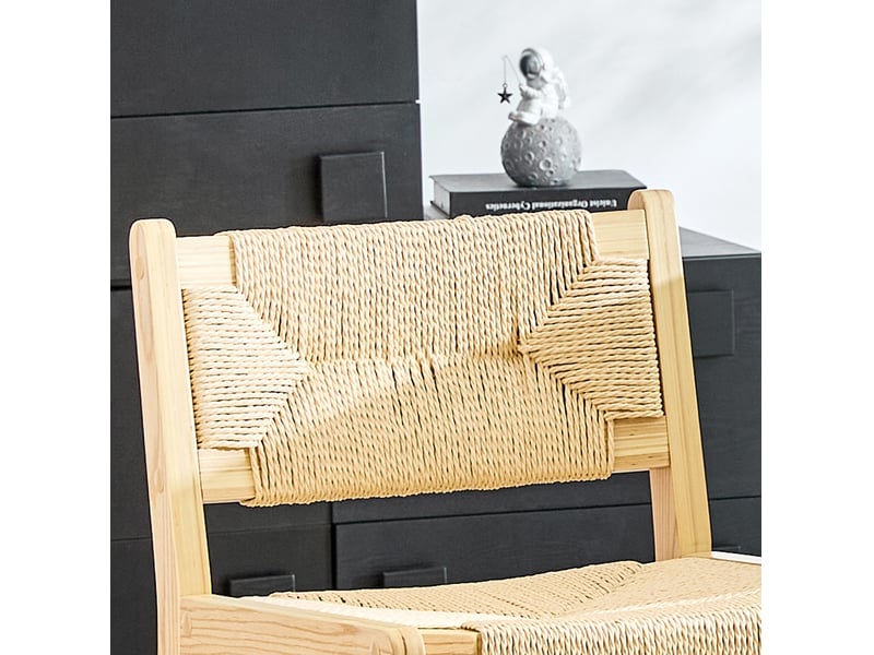  Tabouret de bar en bois avec dossier en corde tressée, style rustique, pour îlot de cuisine, brun naturel  - Conforama E