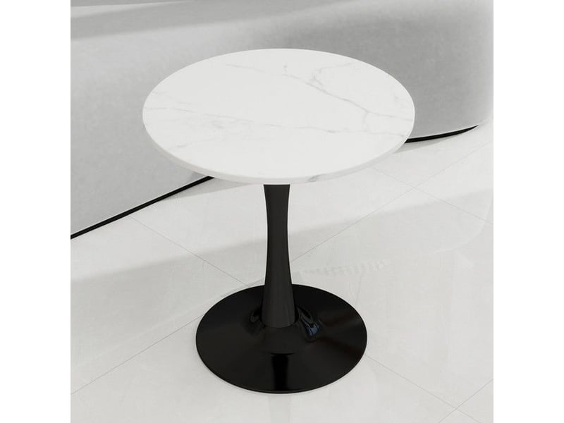  Table basse moderne - marbre artificiel - noir blanc - style milieu du siècle - plateau rond 70x70x72cm - Conforama B
