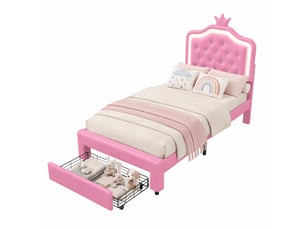 Lit avec rangement 90x200 cm coloris rose