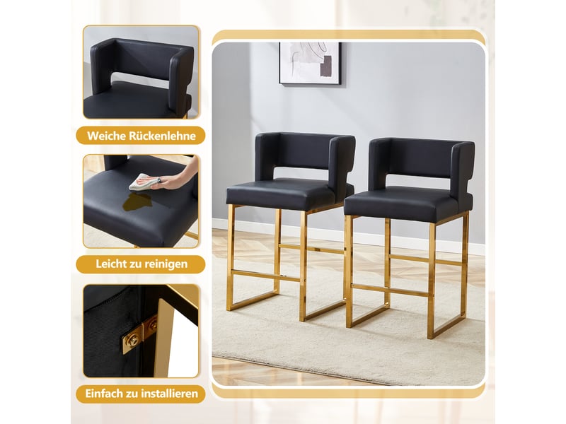  Lot de 2 tabourets de bar en similicuir pu noir et métal doré W3658P358557 - Conforama D